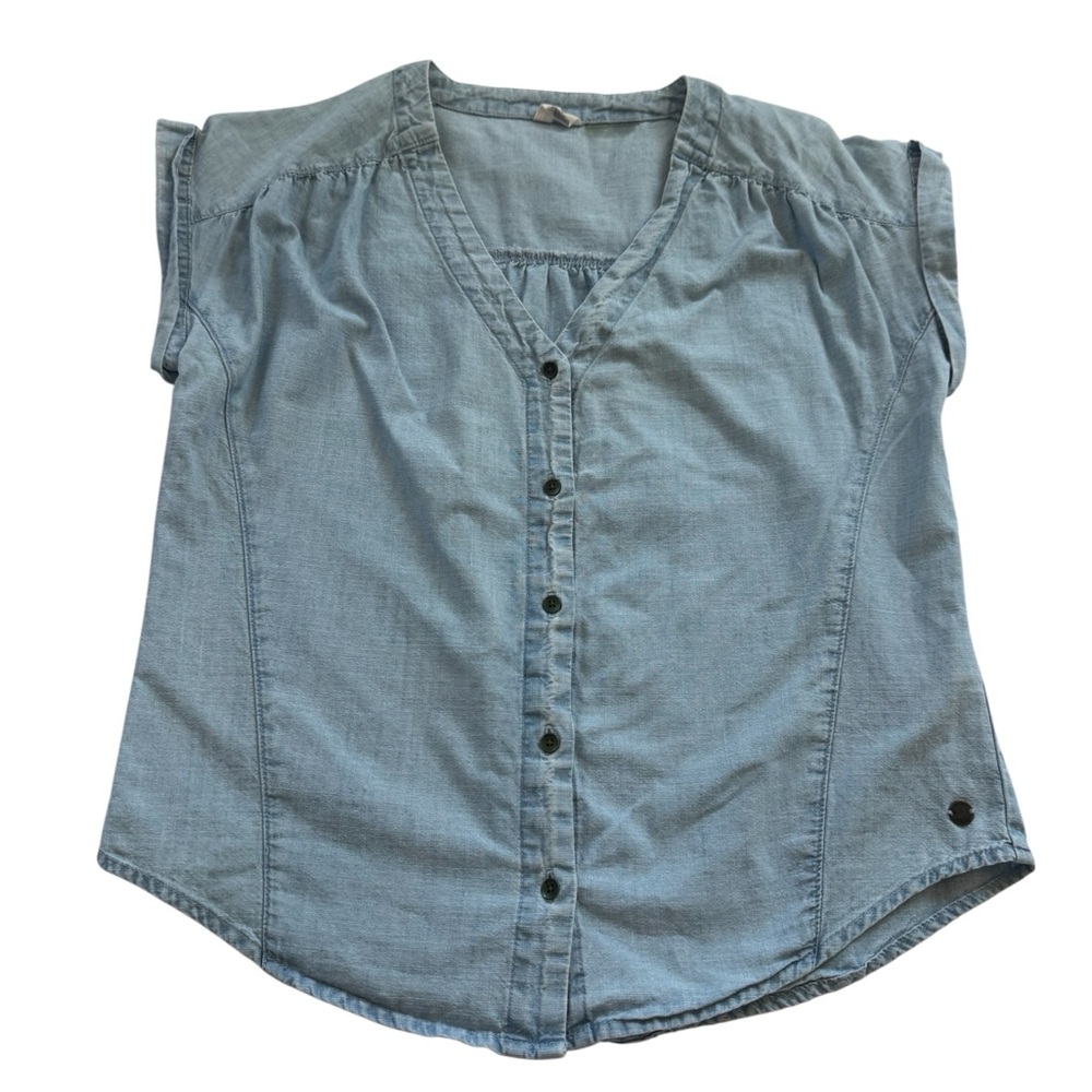 Roxy Women’s Short Sleeve Button‎ Up Chambray Shirt Light Blue Size XS